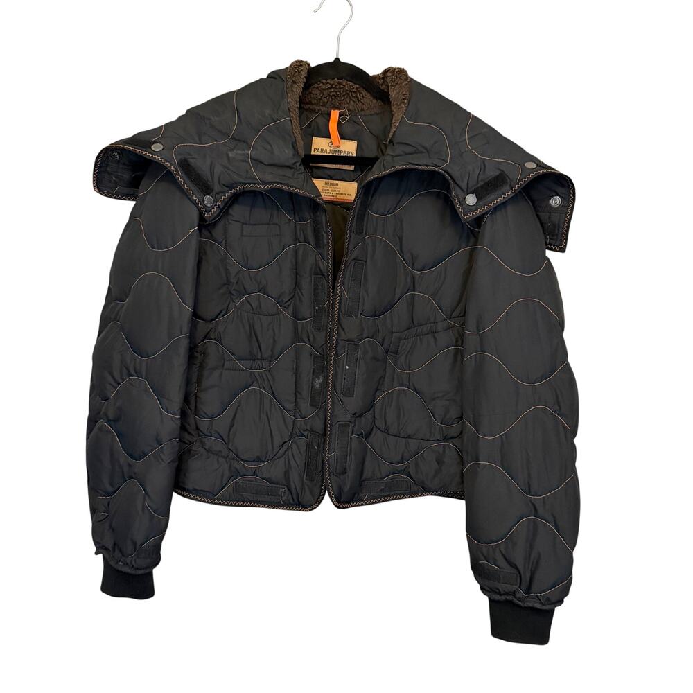 Parajumpers Down Jacket Mens M Black Fur Trim Quilted Winter Coat Gorp Outdoor